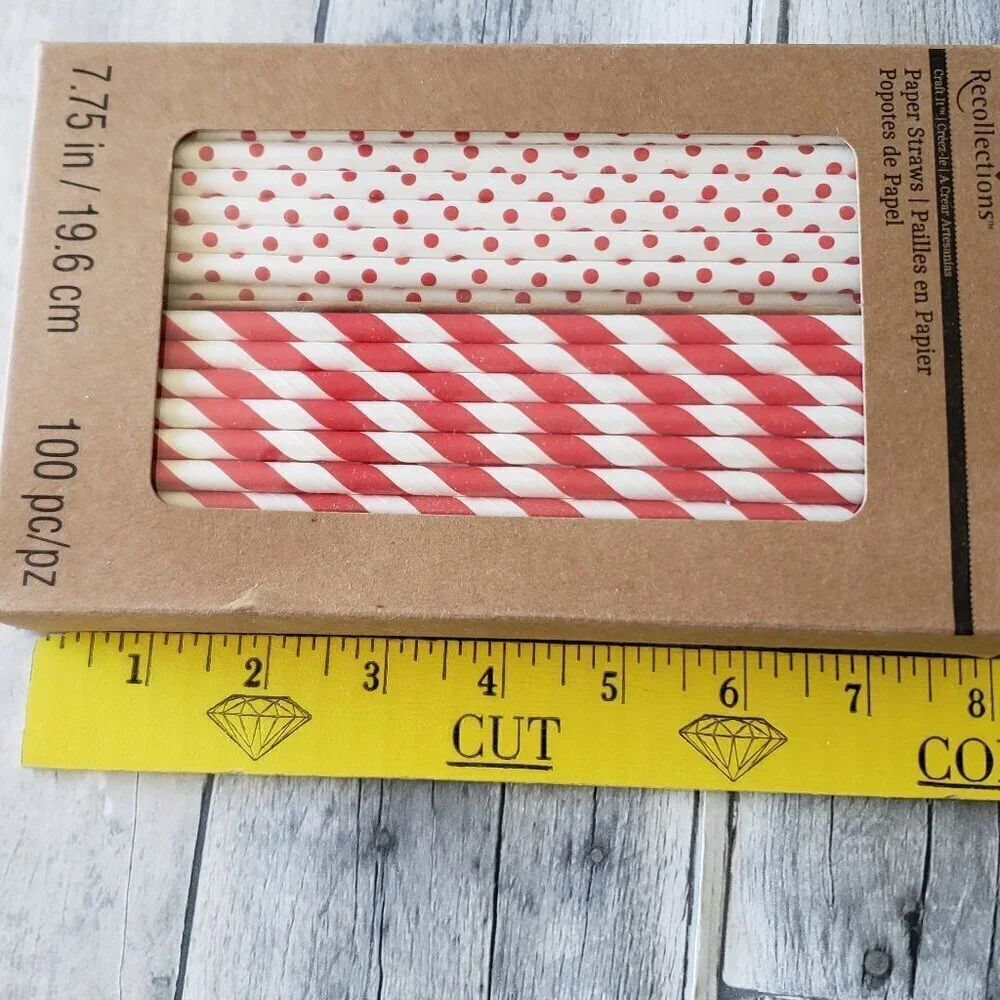 NWT - Recollections Red and White Stripe and Dot Paper Straws (100 pack)